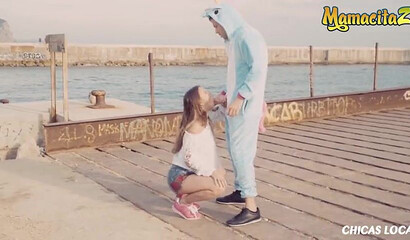 Cute brunette with amazing natural tits gets banged outdoors