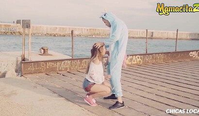 Cute brunette with amazing natural tits gets banged outdoors