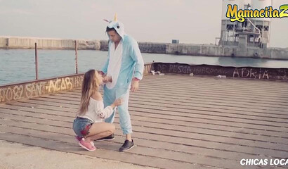 Cute brunette with amazing natural tits gets banged outdoors