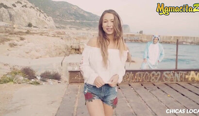 Cute brunette with amazing natural tits gets banged outdoors