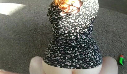 Redhead BBW MILF blowing and riding neighbor's big dick