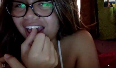 Amateur Latina cutie with glasses plays with toys and pussy