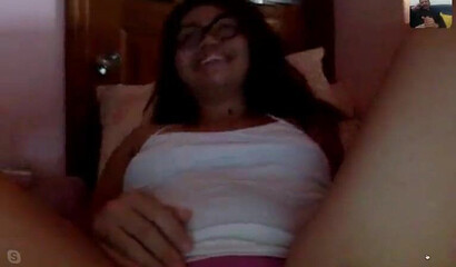 Amateur Latina cutie with glasses plays with toys and pussy