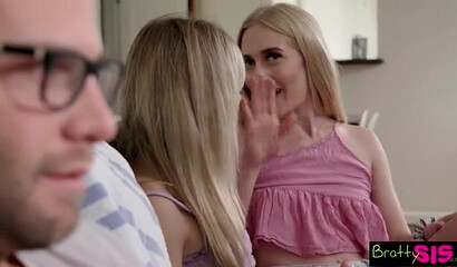 Slim slutty teens Emma Starletto and Mackenzie Moss in a threeway with stepbro