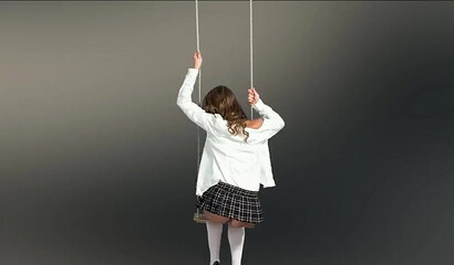 Schoolgirl with amazing big natural boobs Viola Bailey doing striptease