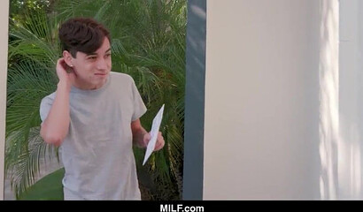 Inked MILF Joanna Angel caught young dude spying on her and fucks him