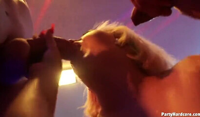 Big tit blonde gets into amazing public orgy with big dicks