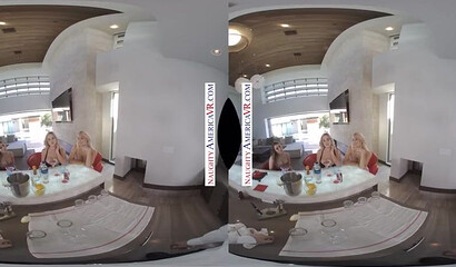 Three blonde babes giving a titjob with their big boobs in POV