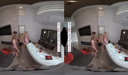 Three blonde babes giving a titjob with their big boobs in POV