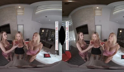 Three blonde babes giving a titjob with their big boobs in POV