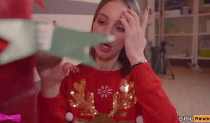 Petite teen babes got two big hard cock for Christmas