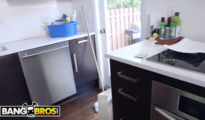 Latina maid with perfect big tits gets pussy screwed by BWC