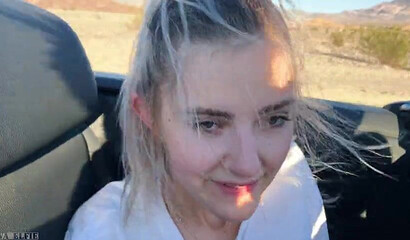 Petite amateur blonde teen sucking and riding dick in a car