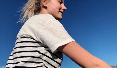 Petite amateur blonde teen sucking and riding dick in a car