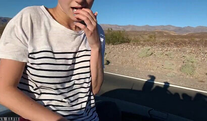 Petite amateur blonde teen sucking and riding dick in a car