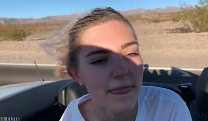 Petite amateur blonde teen sucking and riding dick in a car