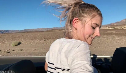 Petite amateur blonde teen sucking and riding dick in a car