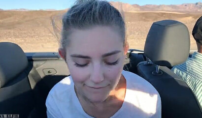 Petite amateur blonde teen sucking and riding dick in a car