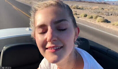 Petite amateur blonde teen sucking and riding dick in a car