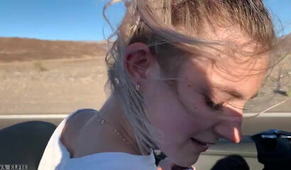 Petite amateur blonde teen sucking and riding dick in a car