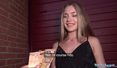 Beautiful blonde teen Mary Rock takes money and rides big dick