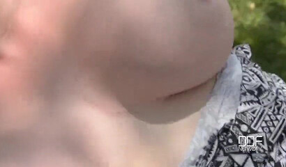 Curvy redhead with big natural boobs Harmony Reigns gets banged outdoors