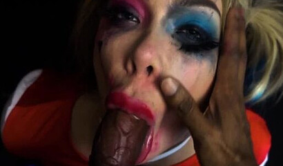 Chessie Kay as Harley Quinn gagging and deepthroating big black cock