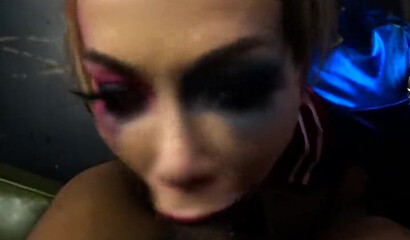 Chessie Kay as Harley Quinn gagging and deepthroating big black cock