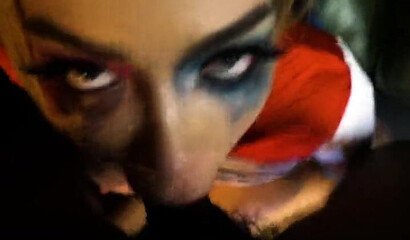Chessie Kay as Harley Quinn gagging and deepthroating big black cock