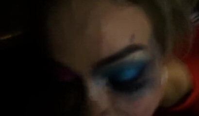 Chessie Kay as Harley Quinn gagging and deepthroating big black cock