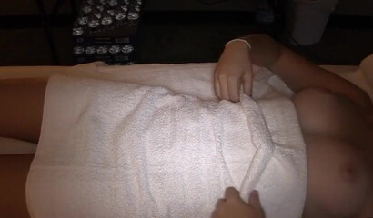 Hot babe gets fingered by lesbian masseur in homemade action