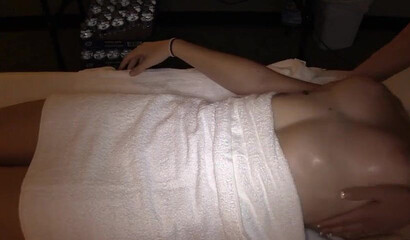 Hot babe gets fingered by lesbian masseur in homemade action