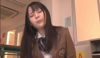 Slutty Japanese schoolgirl sucking few dicks in the classroom