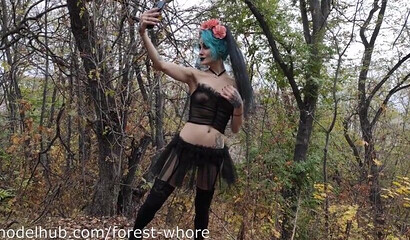 Nasty amateur slut gives blowjob and gets anal fisted in the forest