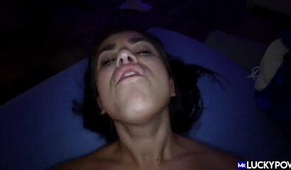 Brunette bombshell Monica Sage sucking and riding dick in POV