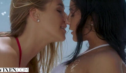 Threesome on the public beach with Alexis Crystal and Lexi Dona