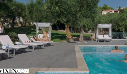 Threesome on the public beach with Alexis Crystal and Lexi Dona