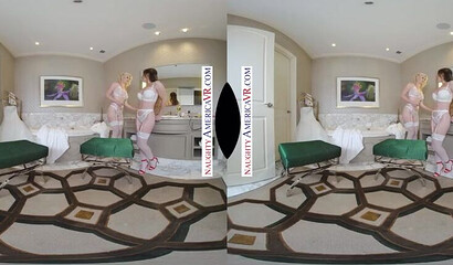 Two blondes and one brunette pleasure stiff sausage VR