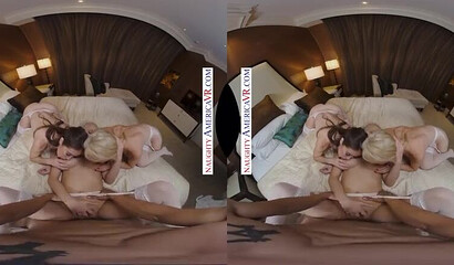 Two blondes and one brunette pleasure stiff sausage VR