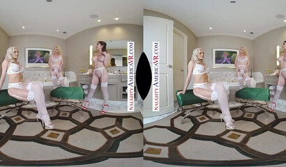 Two blondes and one brunette pleasure stiff sausage VR