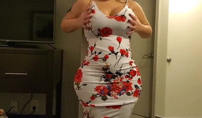 Brunette bitch with huge juggs and enormous ass teases and gets rammed in hotel