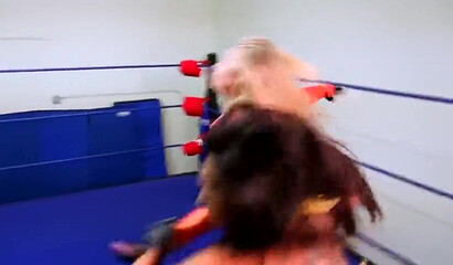 Horny lesbians wrestle and have amazing lesbian sex in a ring
