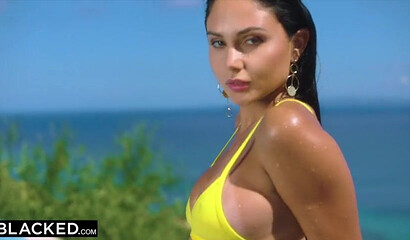 Hot black haired babe with tiny tits Ariana Marie gets blacked by two guys