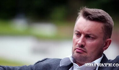 Blue haired teen Ashly Anderson sits on one stiff boner while getting other one anally