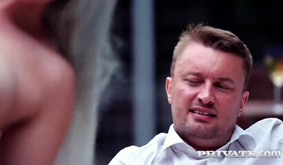 Blue haired teen Ashly Anderson sits on one stiff boner while getting other one anally