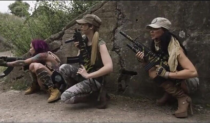 Bombastic pornstars with amazing curves share stiff prick in military base