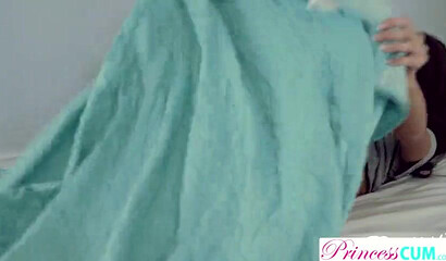 Skinny sister with shaved cunt Dana Wolf spreads legs for stiff boner