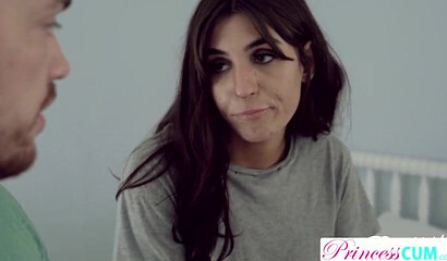 Skinny sister with shaved cunt Dana Wolf spreads legs for stiff boner