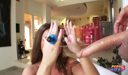 Brunette sweetie Maddy Oreilly gags on dick and enjoys facial