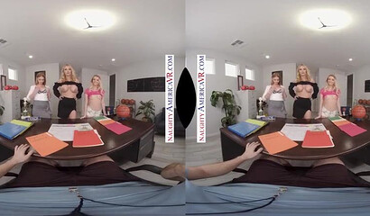 VR fuck with stunning pornstars Marie McCray, Rachael Cavalli and Riley Star